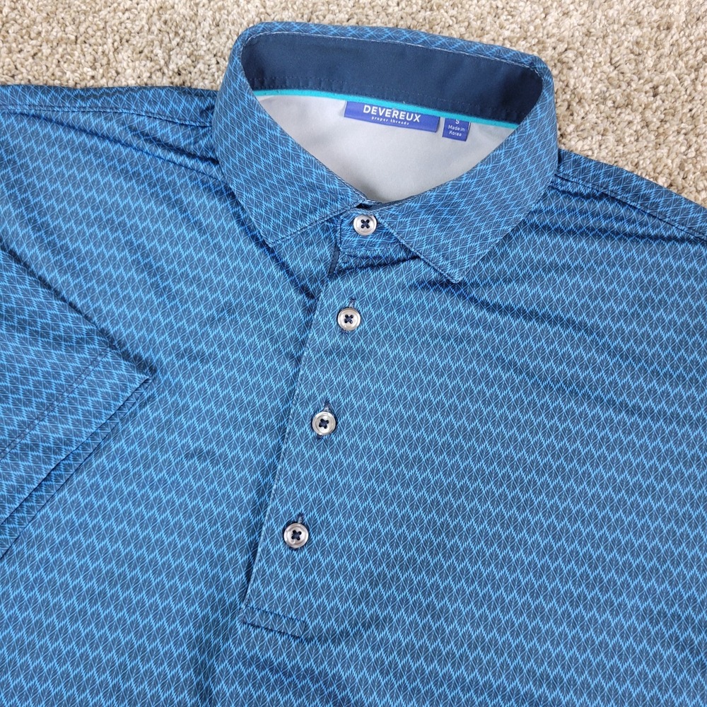 Devereux Mens Small Blue AOP Geometric Performance Stretch Golf Polo SS
